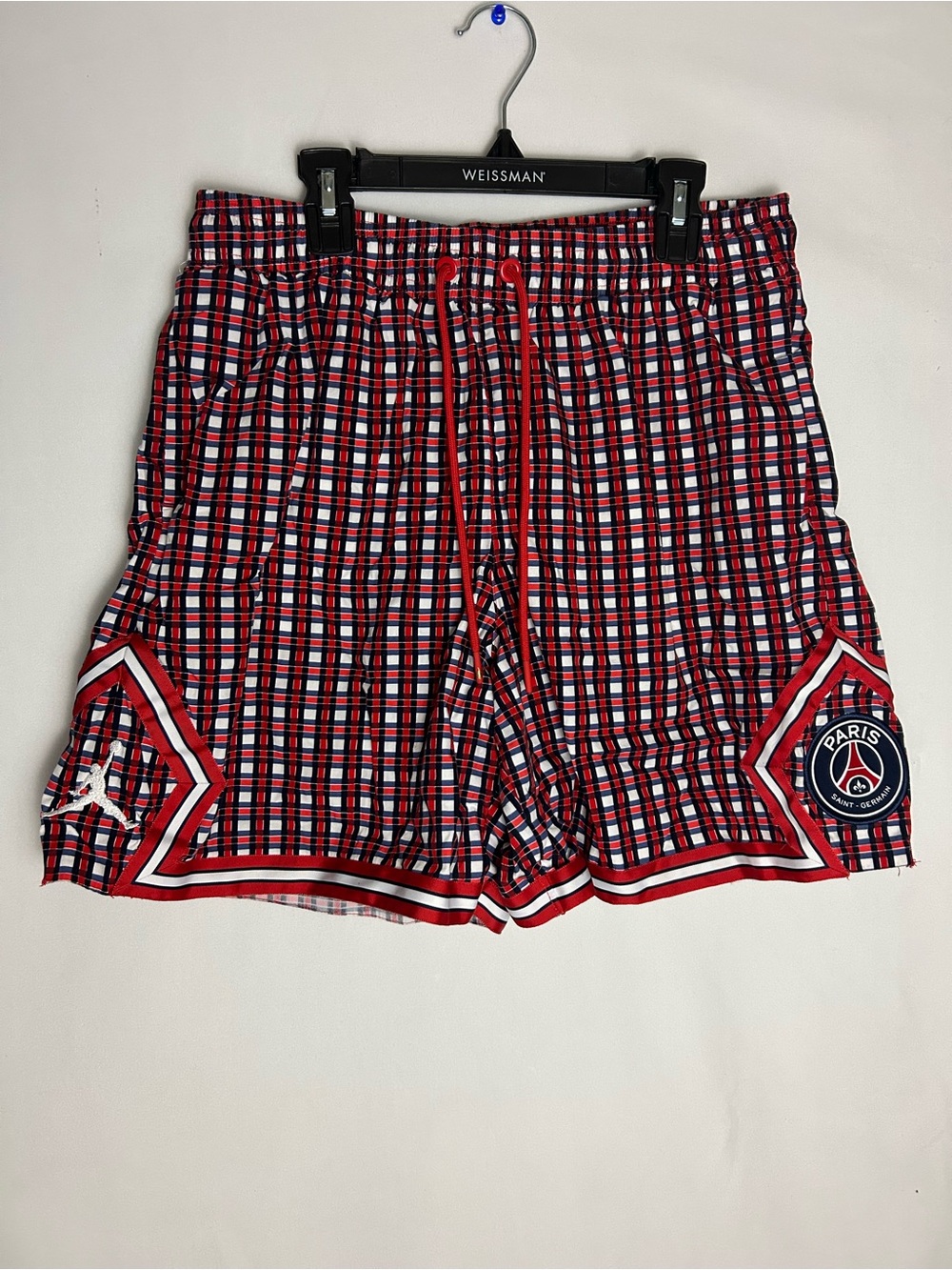 Nike Jordan Paris Saint-Germain Red Plaid Athletic Shorts
